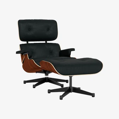 Heal's Vitra Eames Lounge Chair & Ottoman New Dims A. Cherry Polished Aluminium Leather Premium Umbra Grey - Heal's UK Furniture