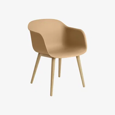 Heal's Muuto Fiber Armchair Wood Base Normal Shell Ochre/Oak - Heal's UK Furniture