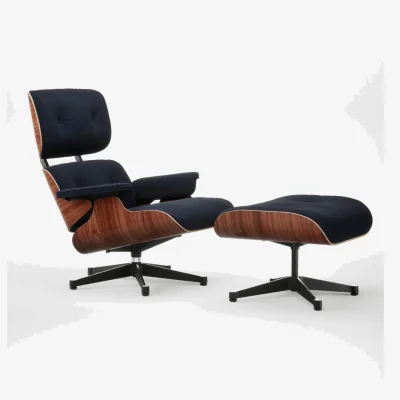 Heal's Vitra Eames Lounge Chair & Ottoman Santos Pal. Contemporary Calma 03 Night Blue Polished/Black Base 04
