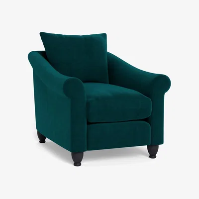 Heal's Heal's Devon Armchair Smart Luxe Velvet Ocean Walnut Stain Beech Feet - Heal's UK Furniture