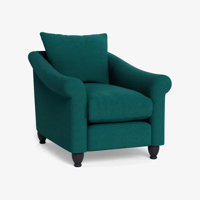 Heal's Heal's Devon Armchair Brushed Cotton Pine Dark Brown Stain Beech Feet - Heal's UK Furniture