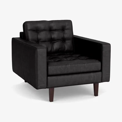 Heal's Heal's Hepburn Armchair Leather Grain Graphite 063 Wenge Feet - Heal's UK Furniture