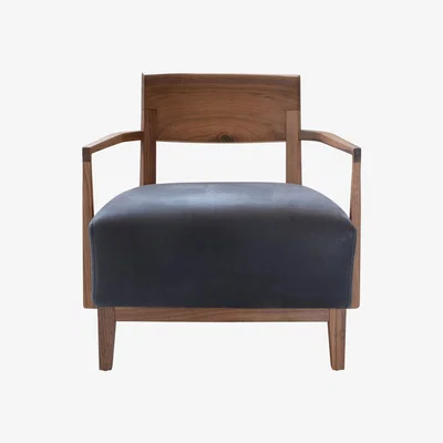 Heal's Riva 1920 Wilma Braccioli Armchair Walnut Black Utah Leather - Heal's UK Furniture