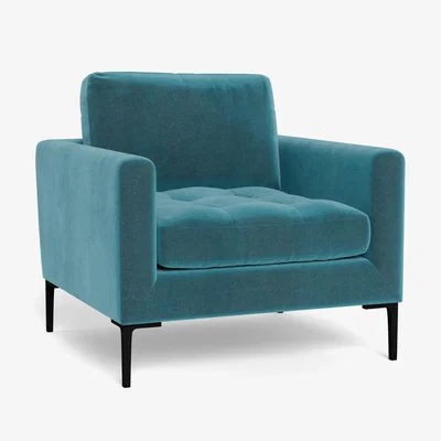 Heal's Heal's Eton Armchair Smart Luxe Velvet Airforce Blue Black Feet - Heal's UK Furniture