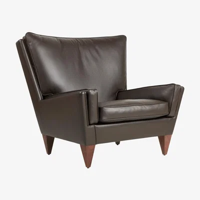 Heal's Gubi V11 Lounge Chair in Smooth Leather Coffee and American Walnut