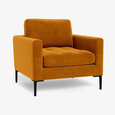Heal's Heal's Eton Armchair Smart Luxe Velvet Cognac Black Feet