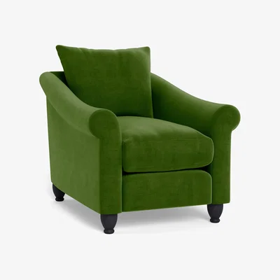 Heal's Heal's Devon Armchair Smart Luxe Velvet Grass Dark Brown Stain Beech Feet - Heal's UK Furniture