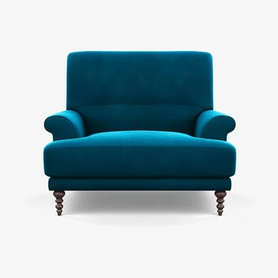 Heal's Heal's Oscar Informal Armchair Velvet Teal Walnut Feet - Heal's UK Furniture