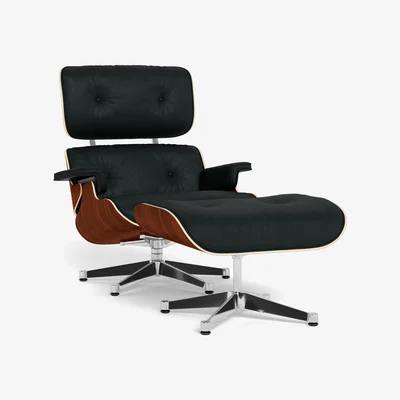 Heal's Vitra Eames Lounge Chair & Ottoman Classic Dims A. Cherry Polished with Black Leather Premium Nero - Heal's UK Furniture