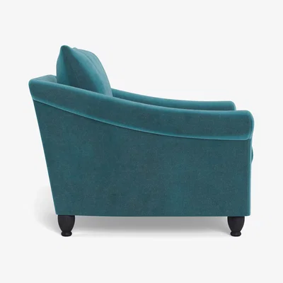 Heal's Heal's Devon Armchair Smart Luxe Velvet Airforce Blue Dark Brown Stain Beech Feet - Heal's UK Furniture