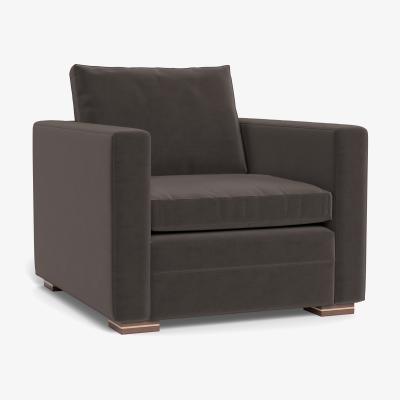 Heal's Heal's Palermo Armchair Nobilis Velvet Sable Brass and Walnut Feet - Heal's UK Furniture