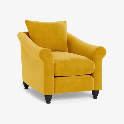 Heal's Heal's Devon Armchair Smart Luxe Velvet Canary Black Stain Beech Feet - Heal's UK Furniture