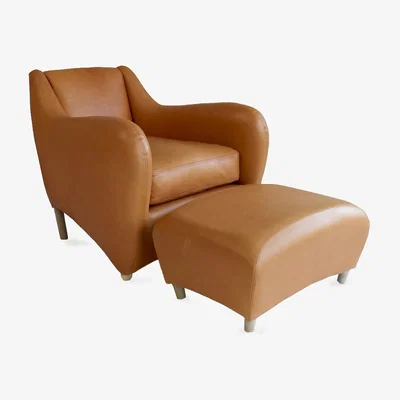 Heal's Scp Balzac Chair & Footstool Utah Russet Leather Natural Filling - Heal's UK Furniture