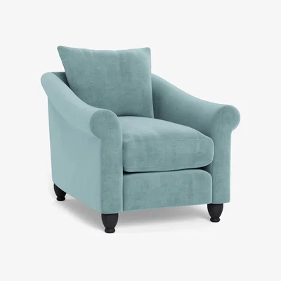 Heal's Heal's Devon Armchair Smart Luxe Velvet Mineral Blue Natural Feet
