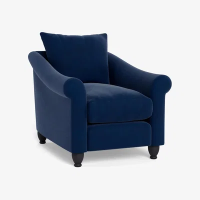 Heal's Heal's Devon Armchair Smart Luxe Velvet Midnight Natural Ash Feet - Heal's UK Furniture