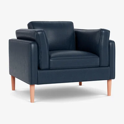 Heal's Heal's Sonno Armchair Leather Stonewash Navy Blue 279 Natural Feet - Heal's UK Furniture