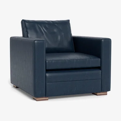 Heal's Heal's Palermo Armchair Leather Stonewash Navy Blue 279 Black Feet - Heal's UK Furniture