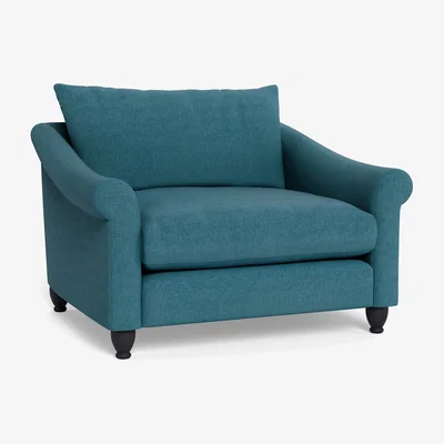 Heal's Heal's Devon Loveseat Brushed Cotton Cadet Dark Brown Stain Beech Feet - Heal's UK Furniture