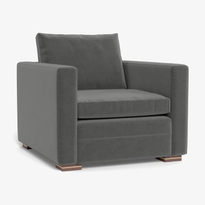 Heal's Heal's Palermo Armchair Nobilis Velvet Dolphin Brass and Walnut Feet - Heal's UK Furniture