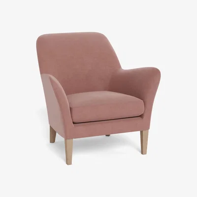 Heal's Heal's Wallis Armchair Smart Luxe Velvet Dusky Pink Black Painted Oak Feet