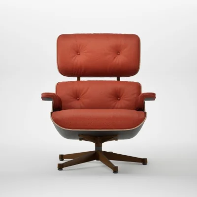 Heal's Eames Lounge Chair Cherry Natural Contemporary L50 22 Red Stone Polished Black Base 04