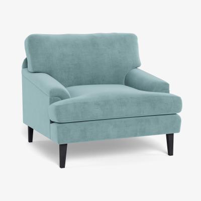 Heal's Heal's Stanton Armchair Smart Luxe Velvet Mineral Blue Black Feet