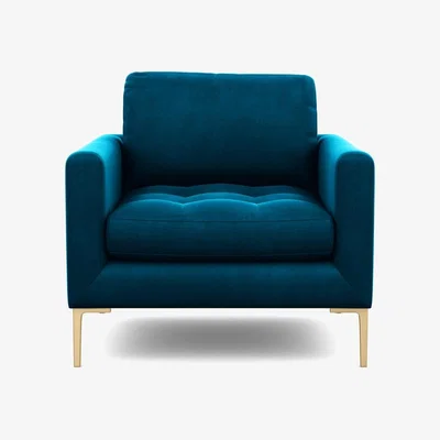 Heal's Heal's Eton Armchair Smart Luxe Velvet Canary Brass Feet - Heal's UK Furniture