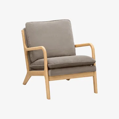 Homebase Maldon Velvet & Wood Armchair - Soft Taupe