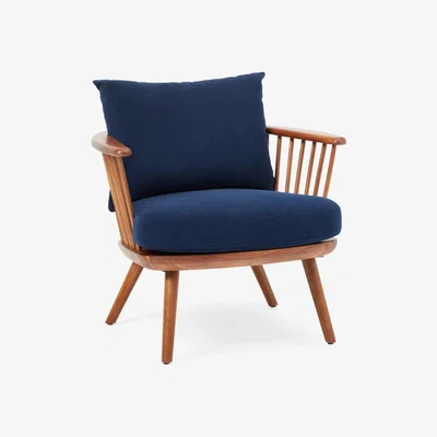 John Lewis west elm Juniper Accent Chair, Light Wood Frame, Ink Blue Performance Velvet