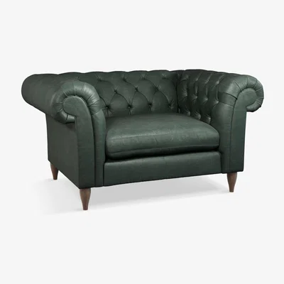 John Lewis John Lewis & Partners Cromwell Chesterfield Leather Snuggler, Dark Leg