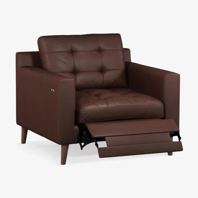 John Lewis John Lewis & Partners Draper Motion Leather Armchair with Footrest Mechanism, Dark Leg