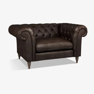 John Lewis John Lewis & Partners Cromwell Chesterfield Leather Snuggler, Dark Leg