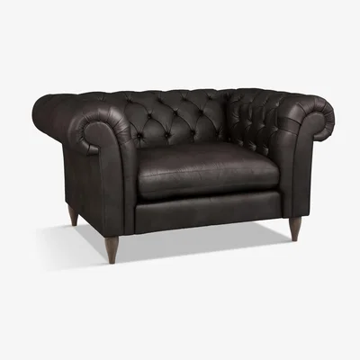 John Lewis John Lewis & Partners Cromwell Chesterfield Leather Snuggler, Dark Leg