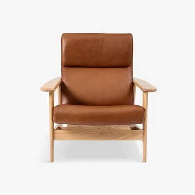 John Lewis west elm Mid-Century Show Wood Leather Armchair, Light Wood Frame, Saddle