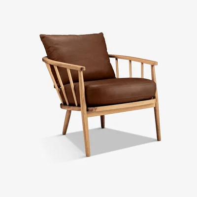 John Lewis Croft Collection Frome Leather Armchair, Light Wood Frame