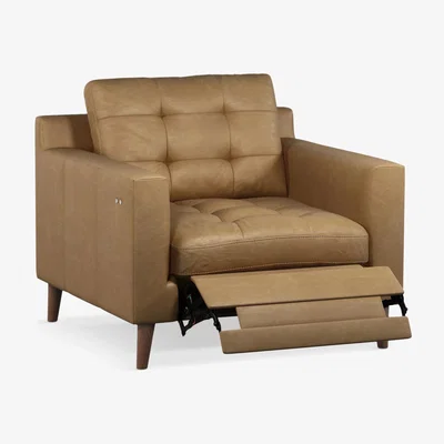 John Lewis John Lewis & Partners Draper Motion Leather Armchair with Footrest Mechanism, Dark Leg