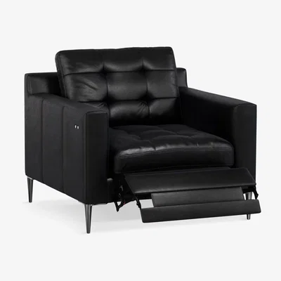 John Lewis John Lewis & Partners Draper Motion Leather Armchair with Footrest Mechanism, Metal Leg