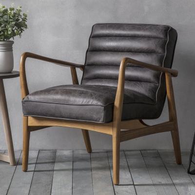 Knees Dodson Leather Armchair - Antique Ebony Black