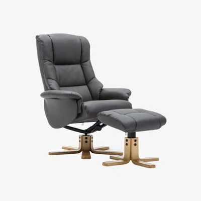 Knees Florence Swivel Recliner & Footstool - Charcoal/Mid Oak