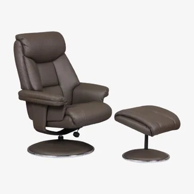 Knees Biarritz Swivel Recliner & Footstool - Charcoal/Chrome Trim