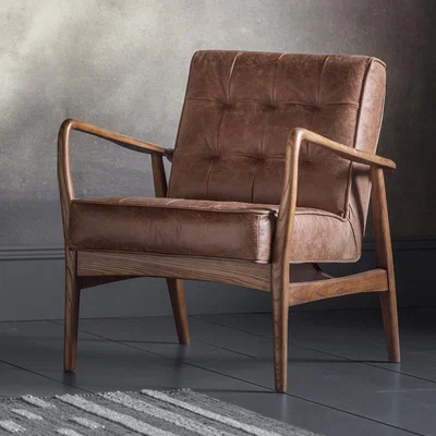 Knees Hemming Leather Armchair - Vintage Brown