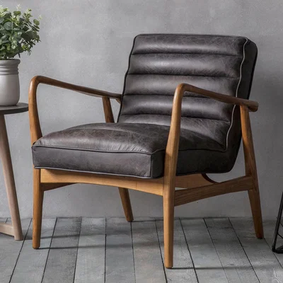 Knees Datsun Leather Armchair - Antique Ebony Black