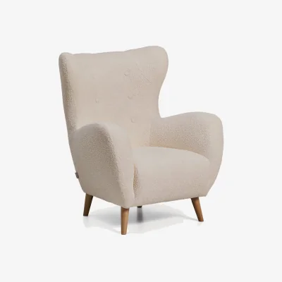 Kave Home Fire-retardant patio armchair in beige bouclé with solid beech wood legs FSC Mix Credit