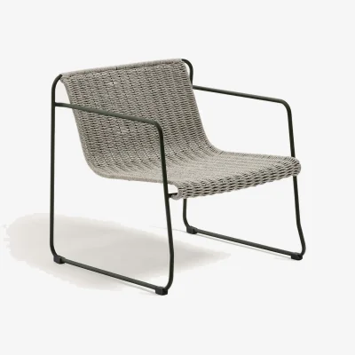 Kave Home Maurina armchair in green galvanised steel and ecru and grey rope cord