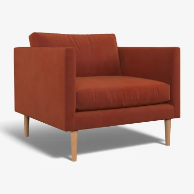 La Redoute Gabriela Modern Velvet Armchair with Light Wood Legs & Feather Fillings