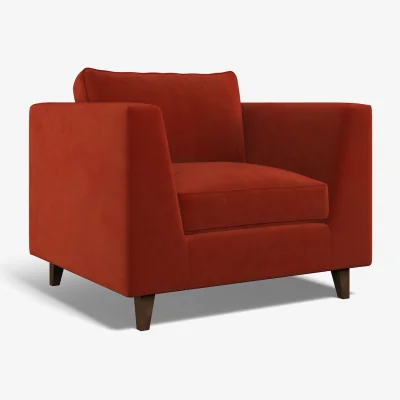La Redoute Claudia Angular Velvet Feather Armchair with Dark Wood Legs