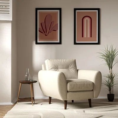 La Redoute Ada Scandi Buttoned Soft Woven Armchair with Dark Wood Legs