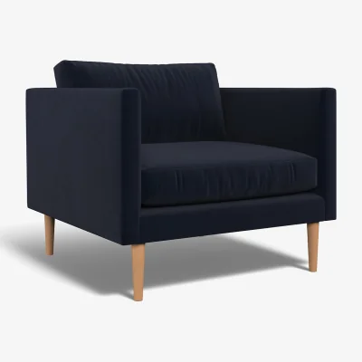 La Redoute Gabriela Modern Velvet Armchair with Light Wood Legs & Feather Fillings