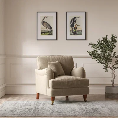 La Redoute Emeline Textured Velvet Armchair with Antique Castor Legs