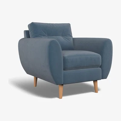 La Redoute Ada Buttoned Velvet Armchair with Light Wood Legs